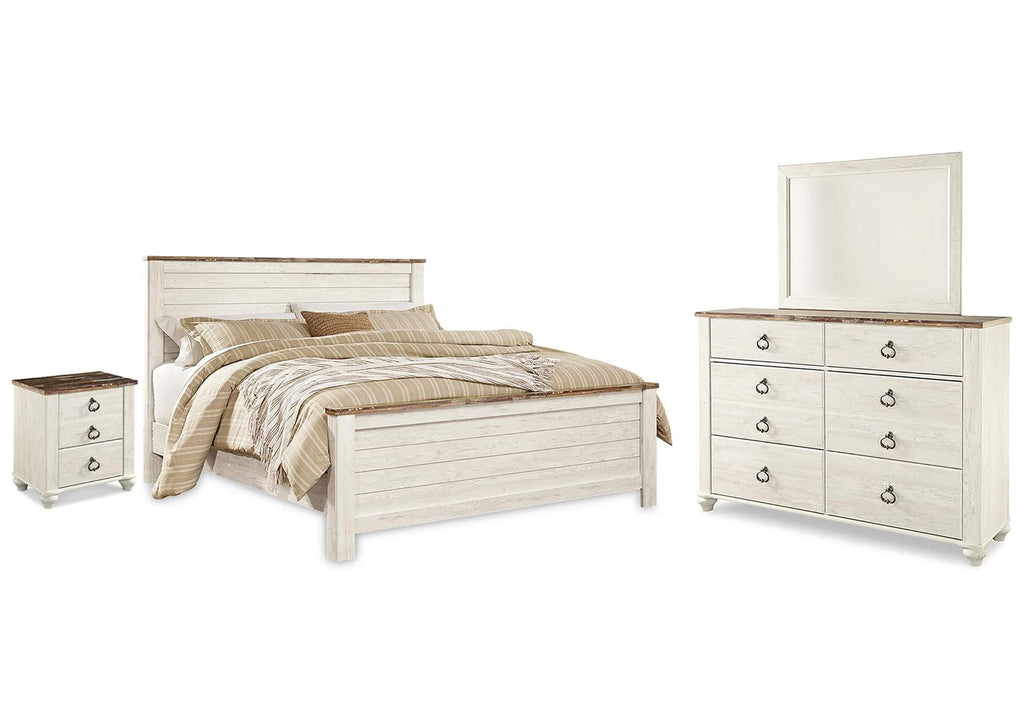 Willowton King Panel Bed with Mirrored Dresser and Nightstand