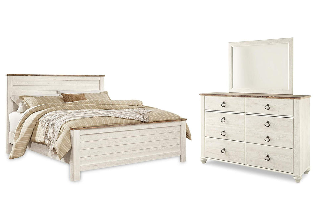 Willowton King Panel Bed with Mirrored Dresser