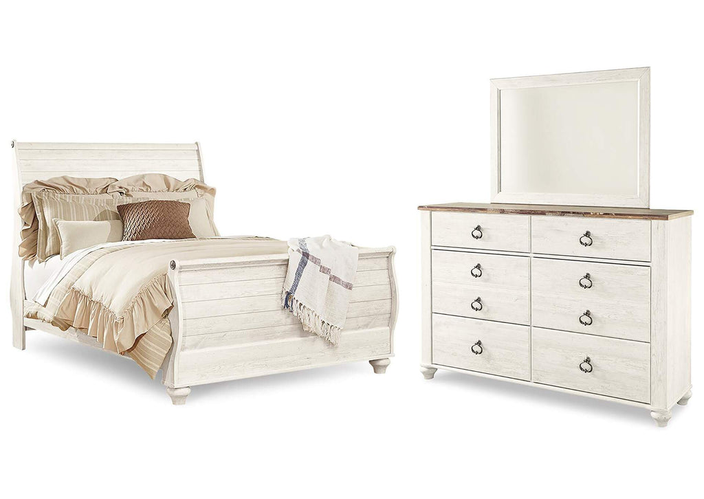 Willowton Queen Sleigh Bed with Mirrored Dresser