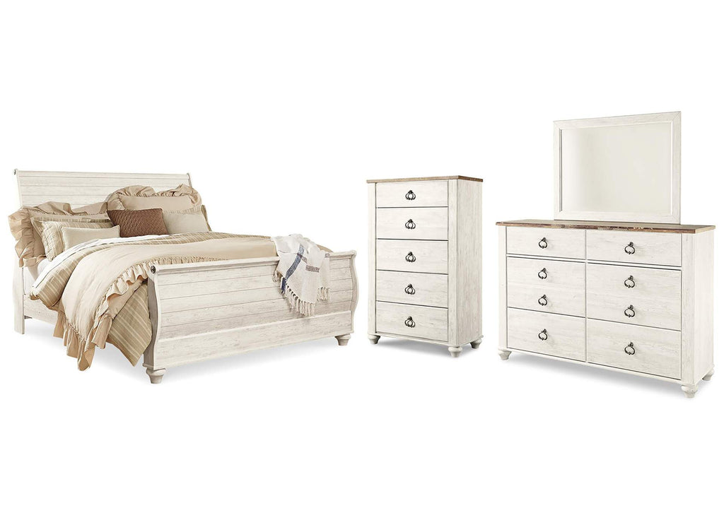 Willowton King Sleigh Bed, Dresser, Mirror and Chest