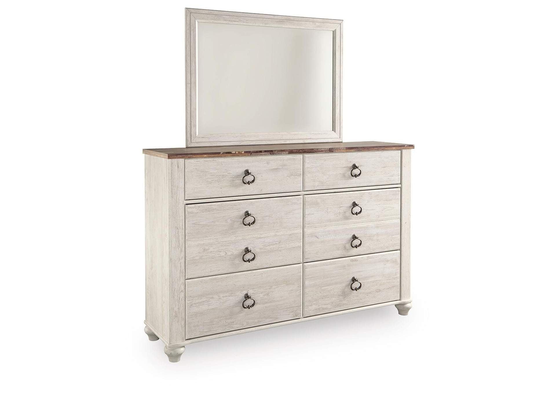 Willowton California King Panel Bed with Mirrored Dresser, Chest and 2 Nightstands