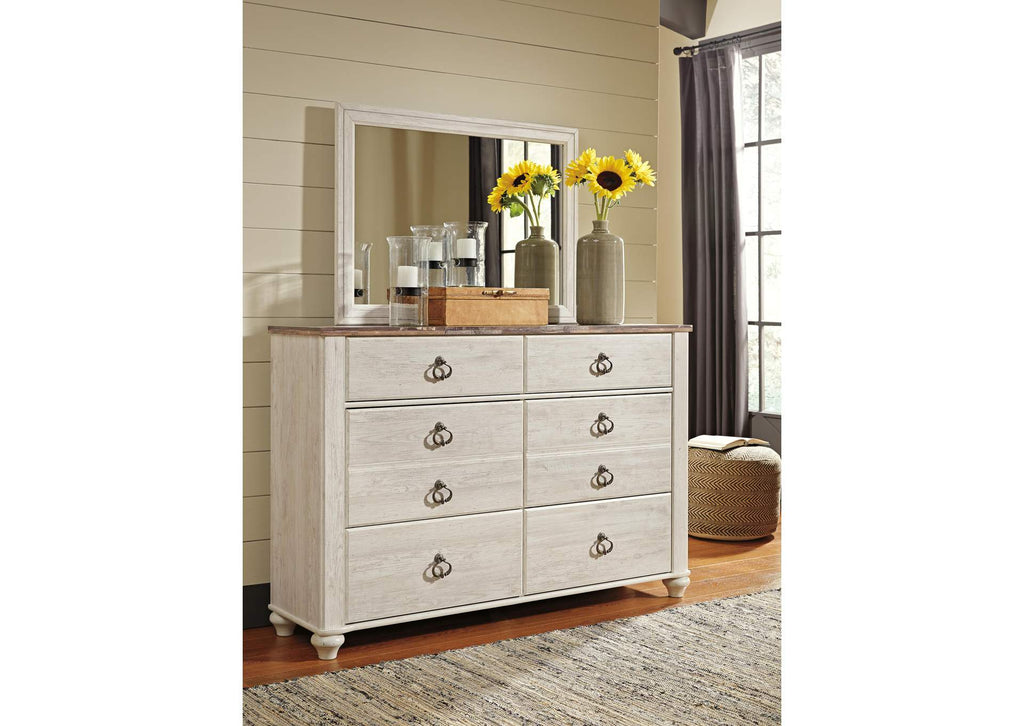 Willowton Queen Panel Bed with Mirrored Dresser