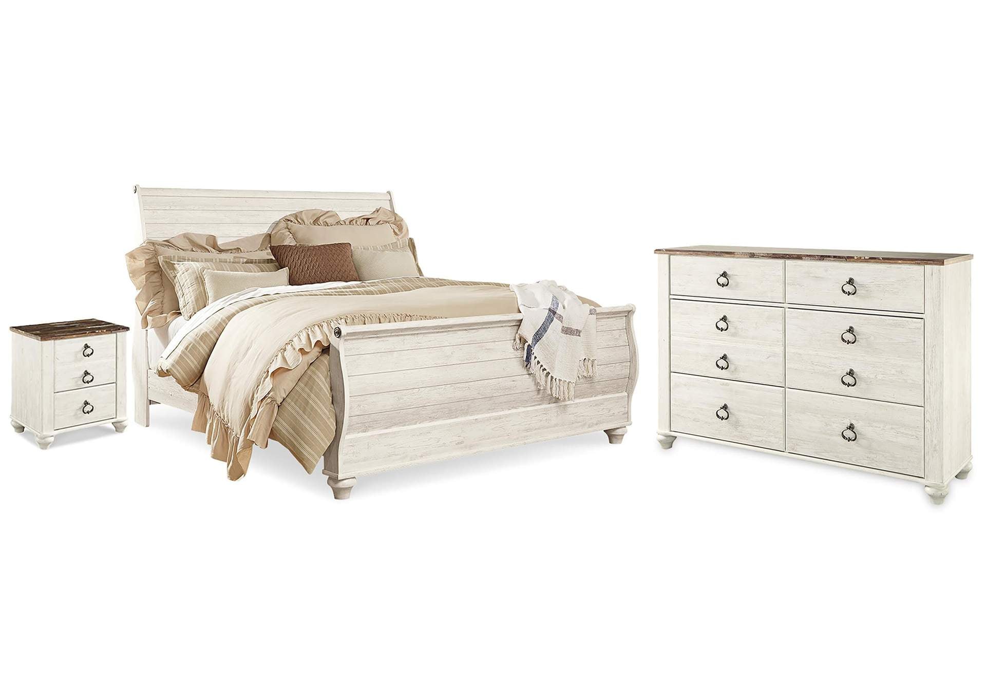 Willowton King Sleigh Bed, Dresser and Nightstand