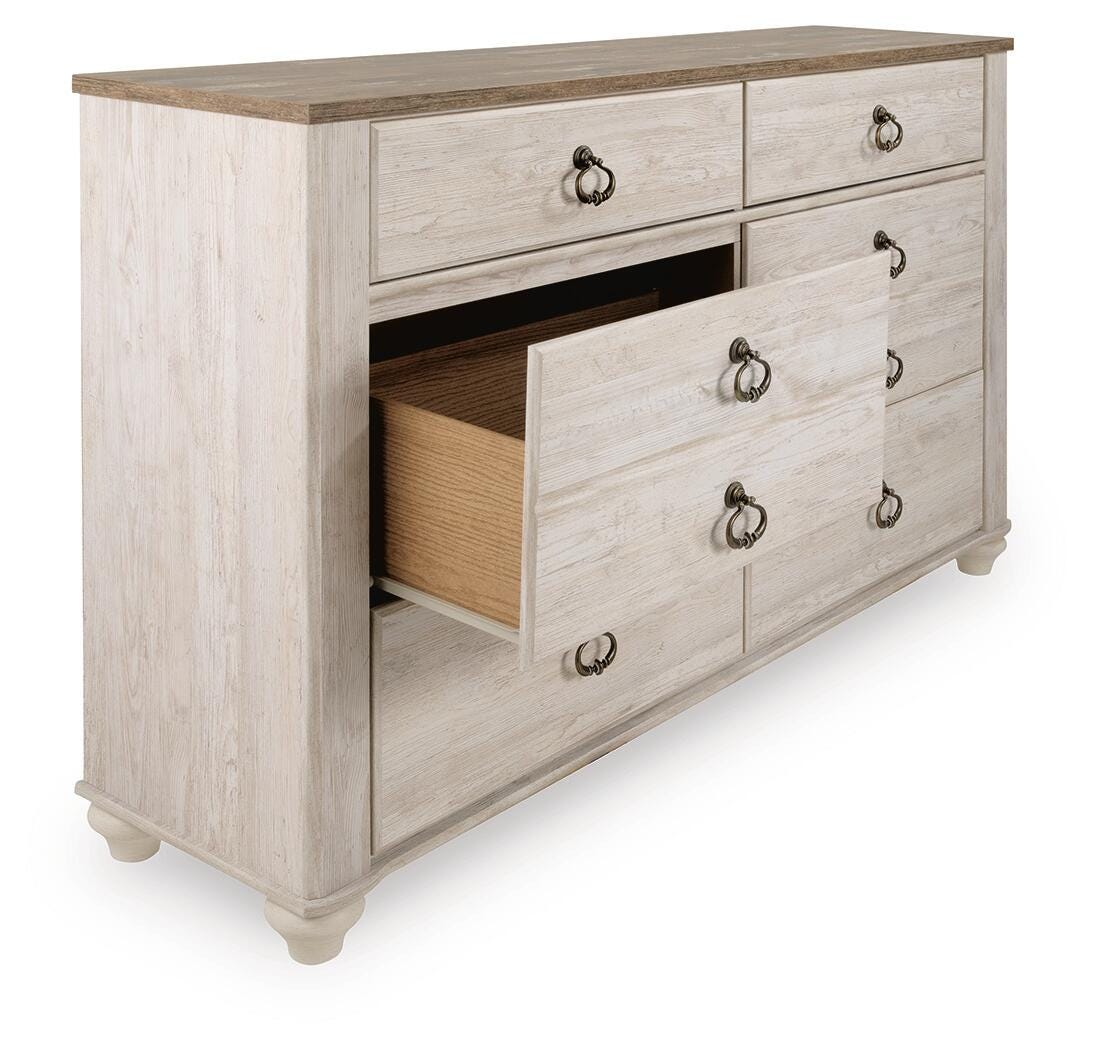 Willowton Dresser in Whitewash, open view
