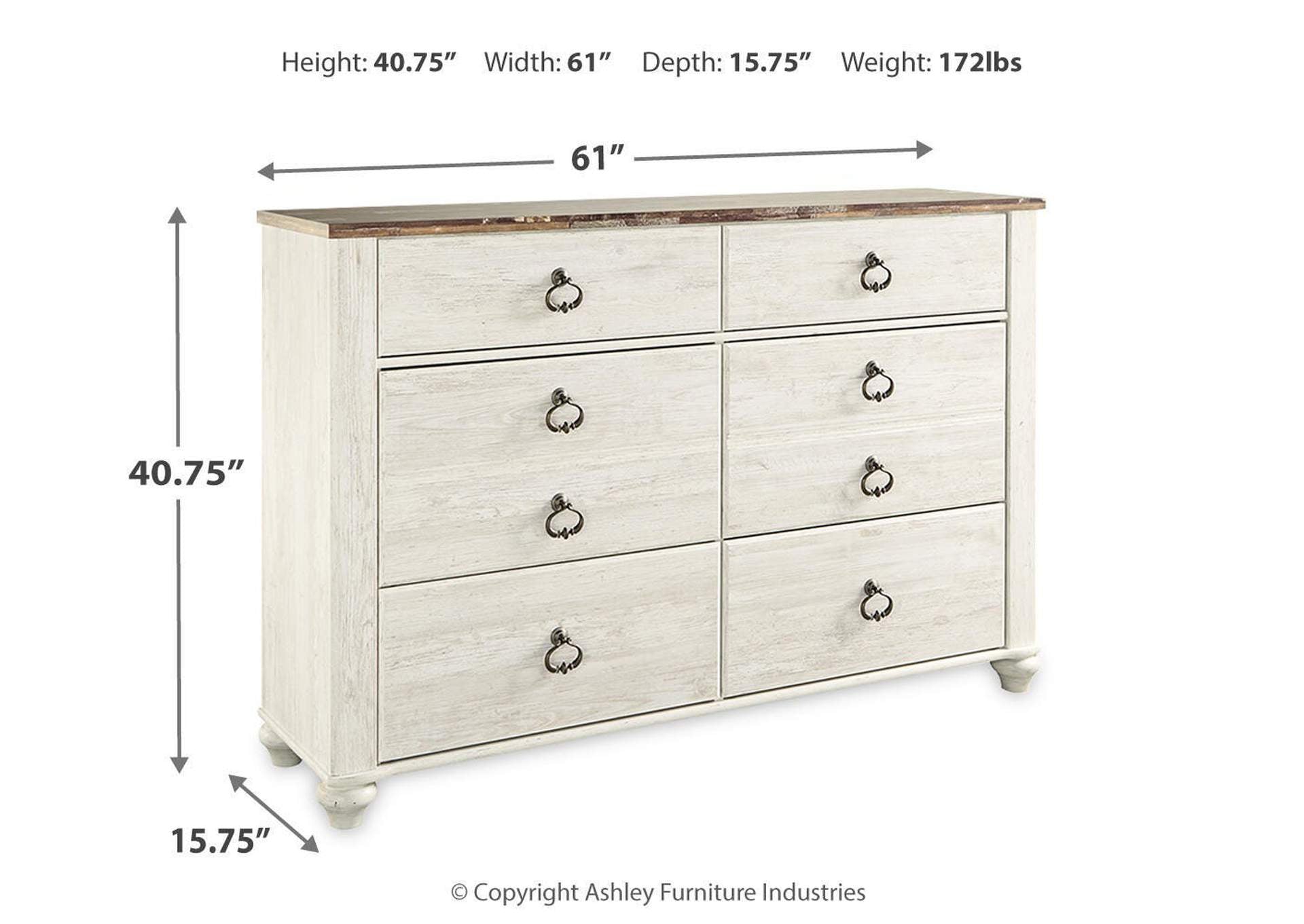 Willowton Queen Sleigh Bed with Dresser dimensions