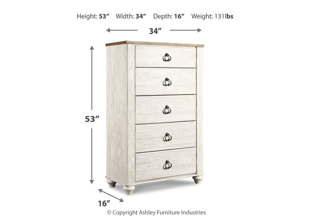 Willowton Twin Panel Headboard Bed with Mirrored Dresser, Chest and Nightstand dimensions