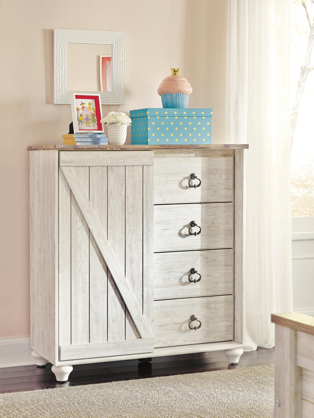 Willowton Dressing Chest in Whitewash, lifestyle view