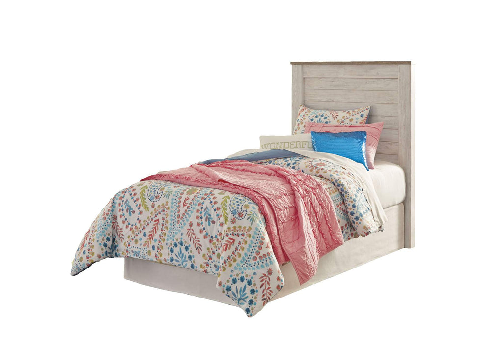 Willowton Twin Panel Headboard Bed with Mirrored Dresser, Chest and Nightstand