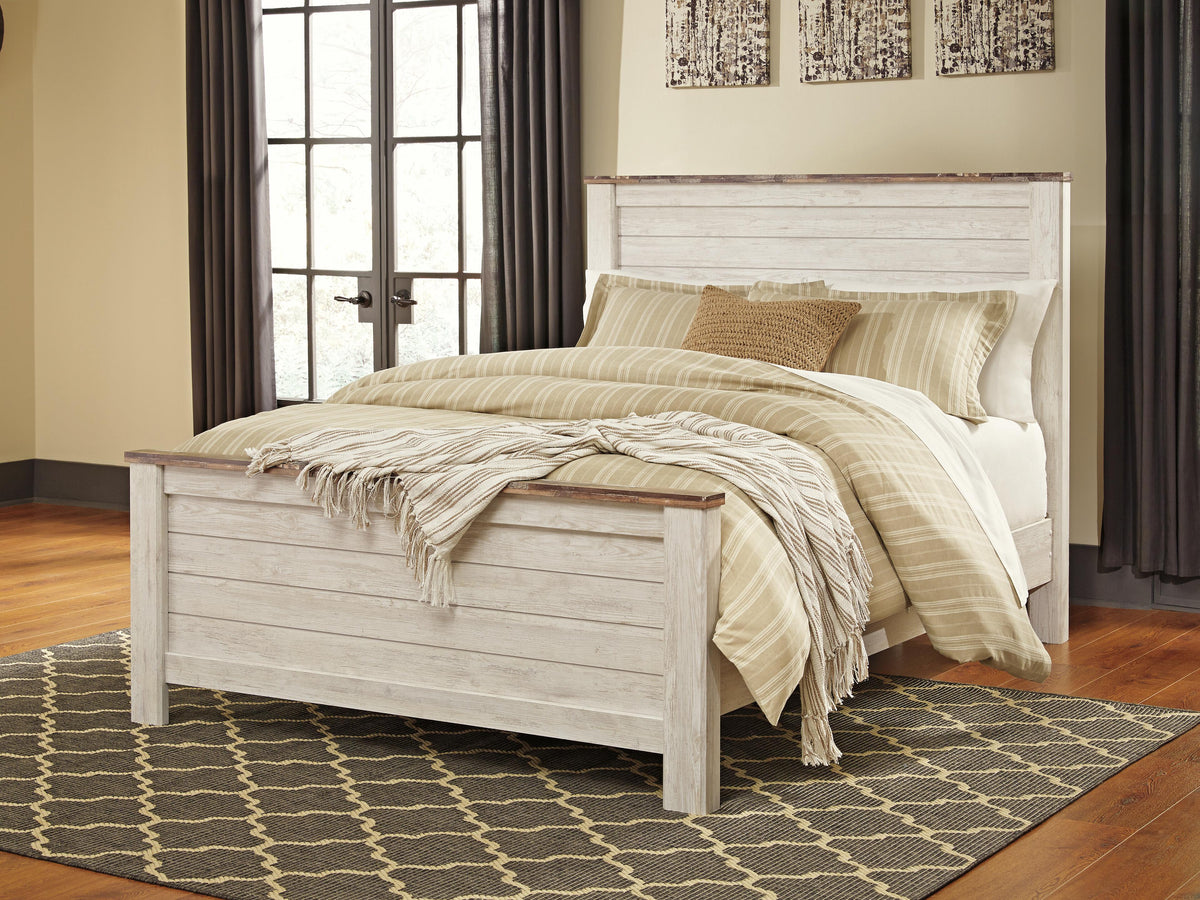 Willowton Queen Panel Bed in Whitewash, lifestyle view