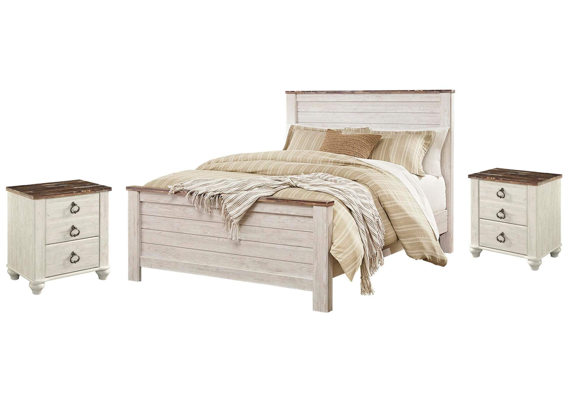 Willowton Queen Panel Bed with 2 Nightstands