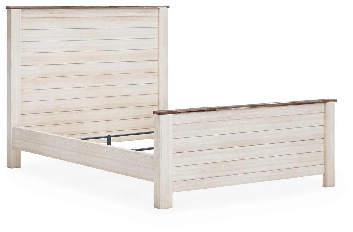Willowton Queen Panel Bed in Whitewash, angle view