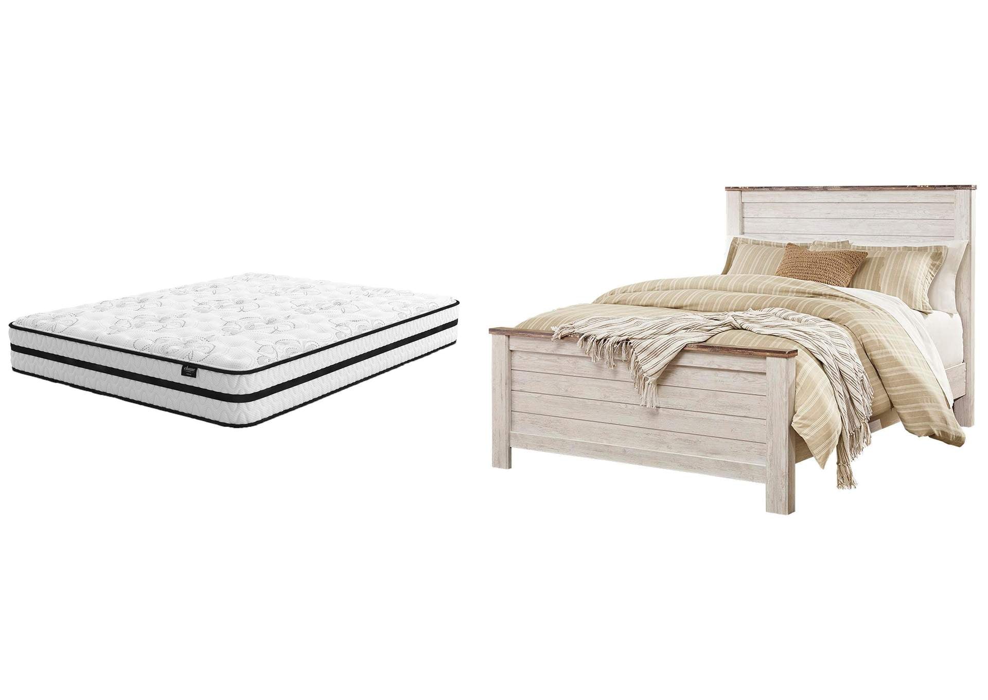 Willowton Queen Panel Bed with Chime 10" Hybrid Mattress