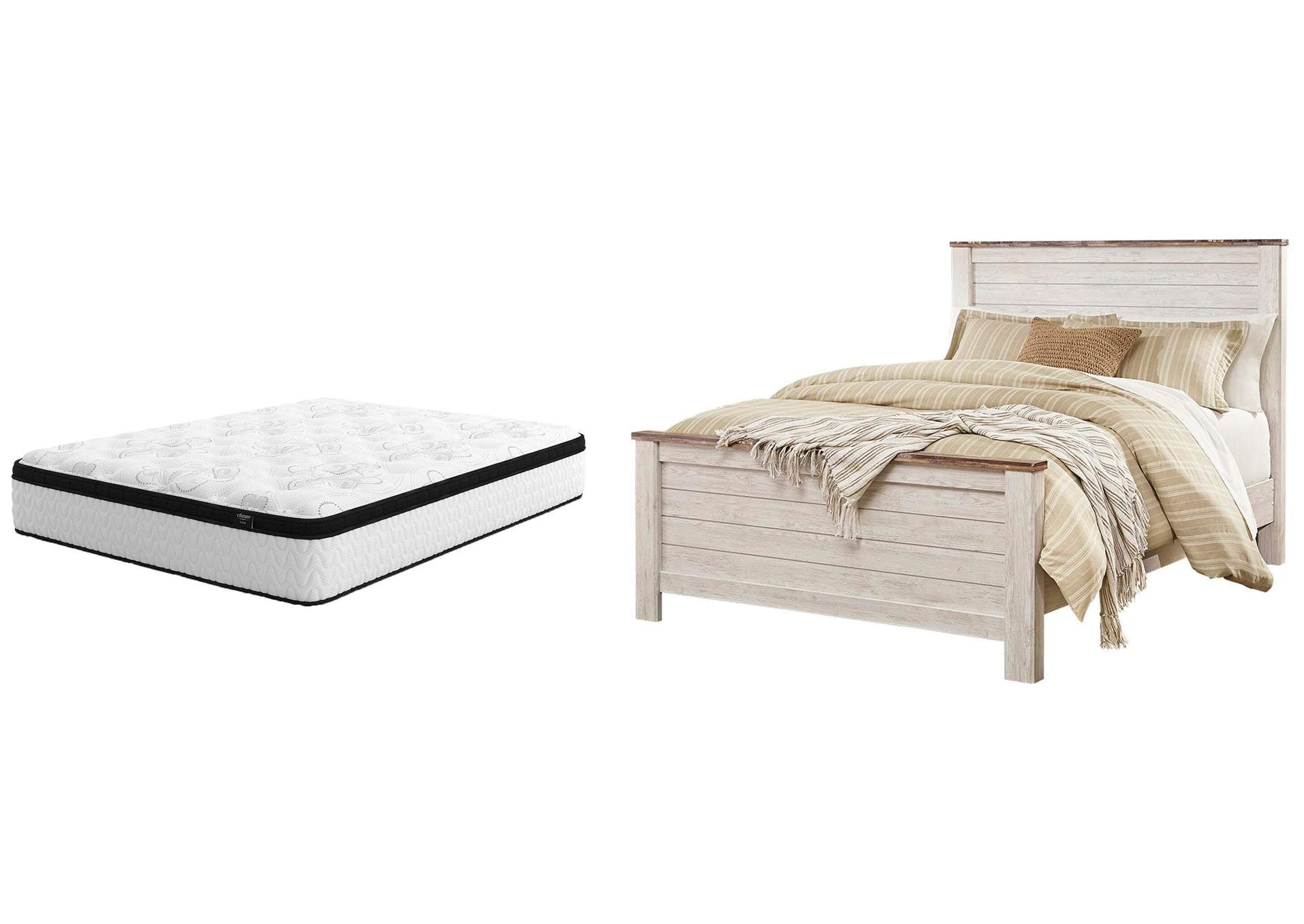 Willowton Queen Panel Bed with Chime 12" Hybrid Mattress