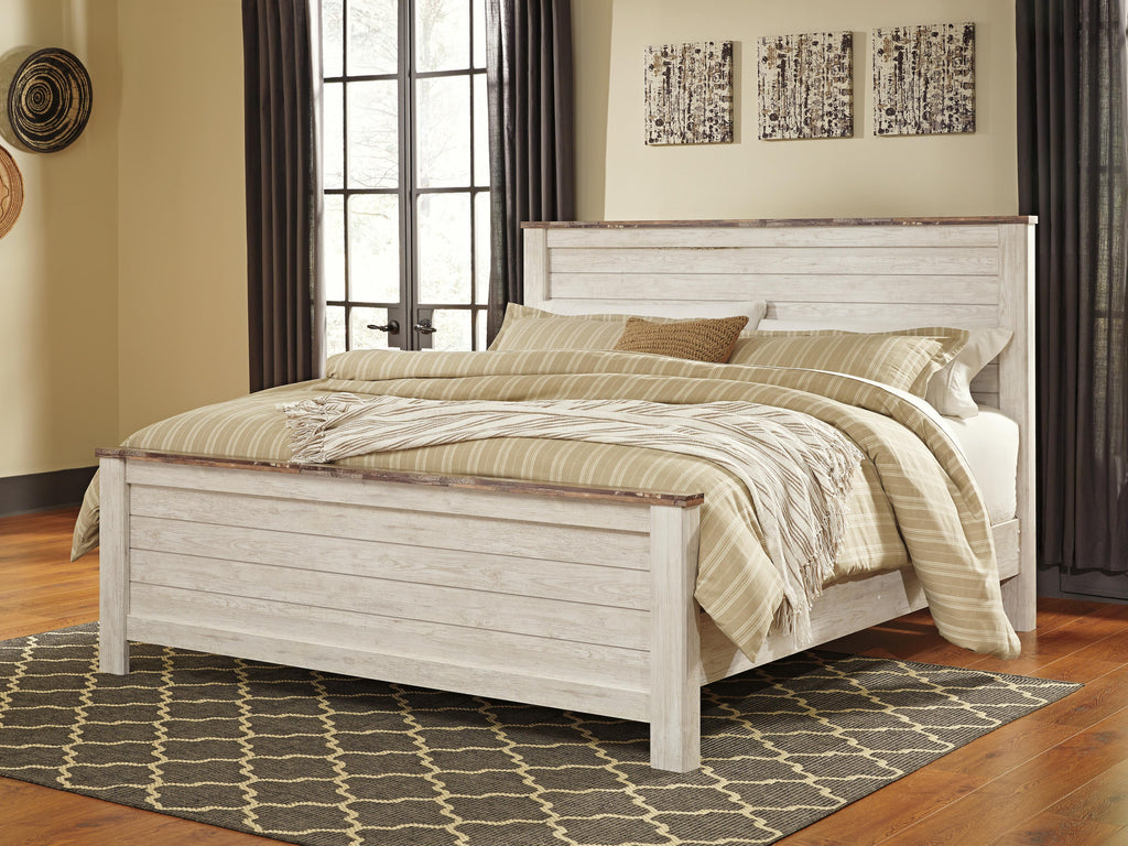 Willowton King Panel Bed in Whitewash, lifestyle view