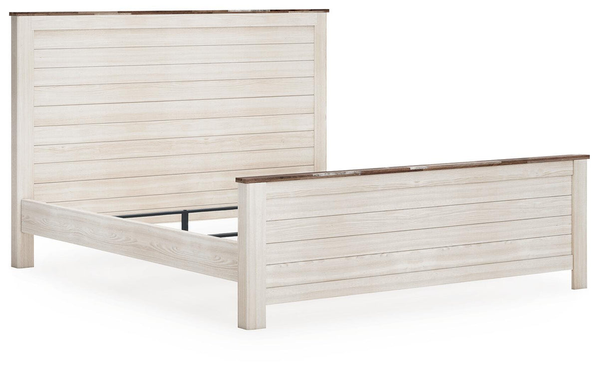 Willowton California King Panel Bed in Whitewash, angle view