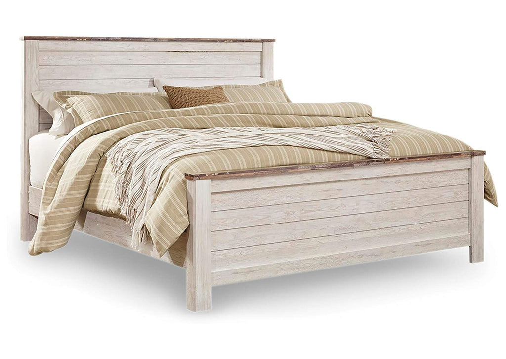 Willowton King Panel Bed with Mirrored Dresser and Nightstand