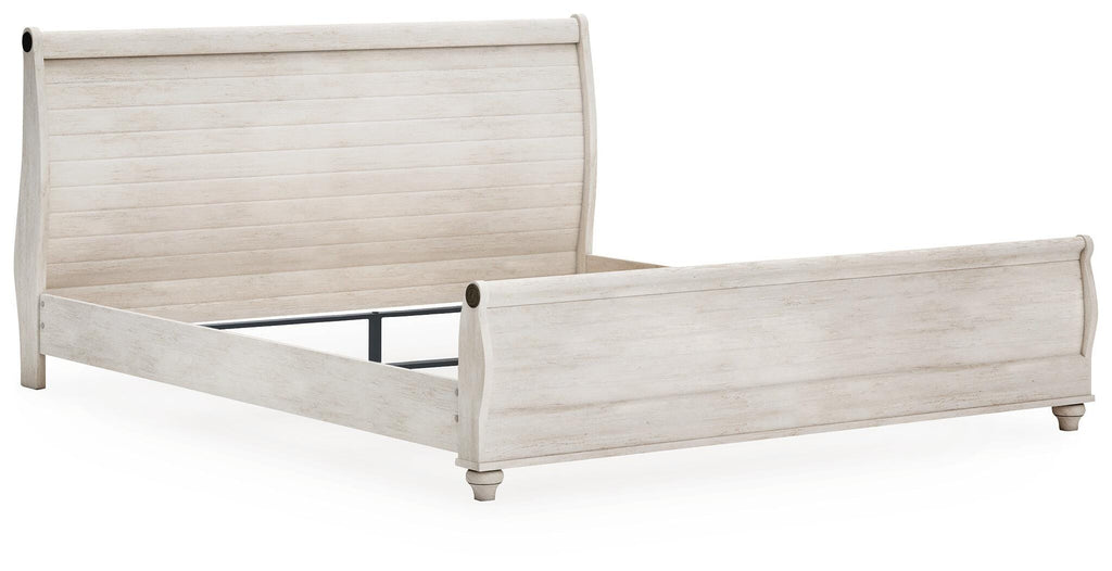 Willowton Queen Sleigh Bed in Whitewash, angle view