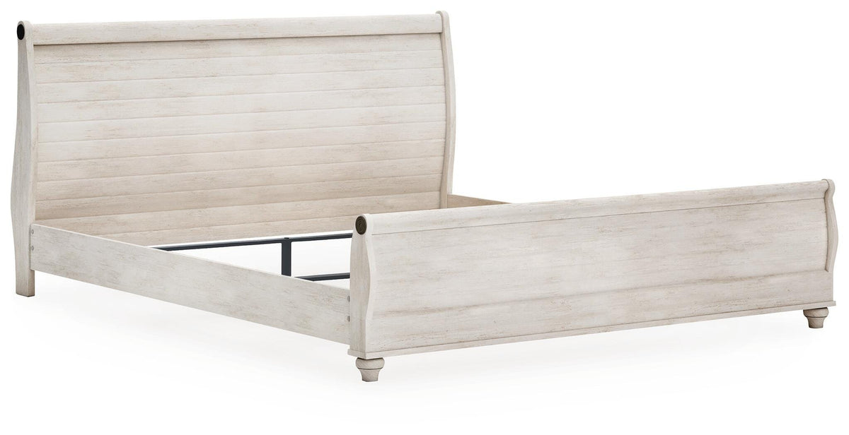 Willowton Queen Sleigh Bed in Whitewash, angle view
