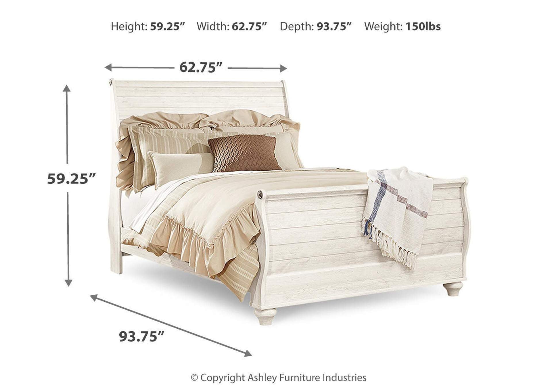 Willowton Queen Sleigh Bed with Dresser dimensions