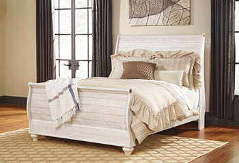 Willowton Queen Sleigh Bed in Whitewash