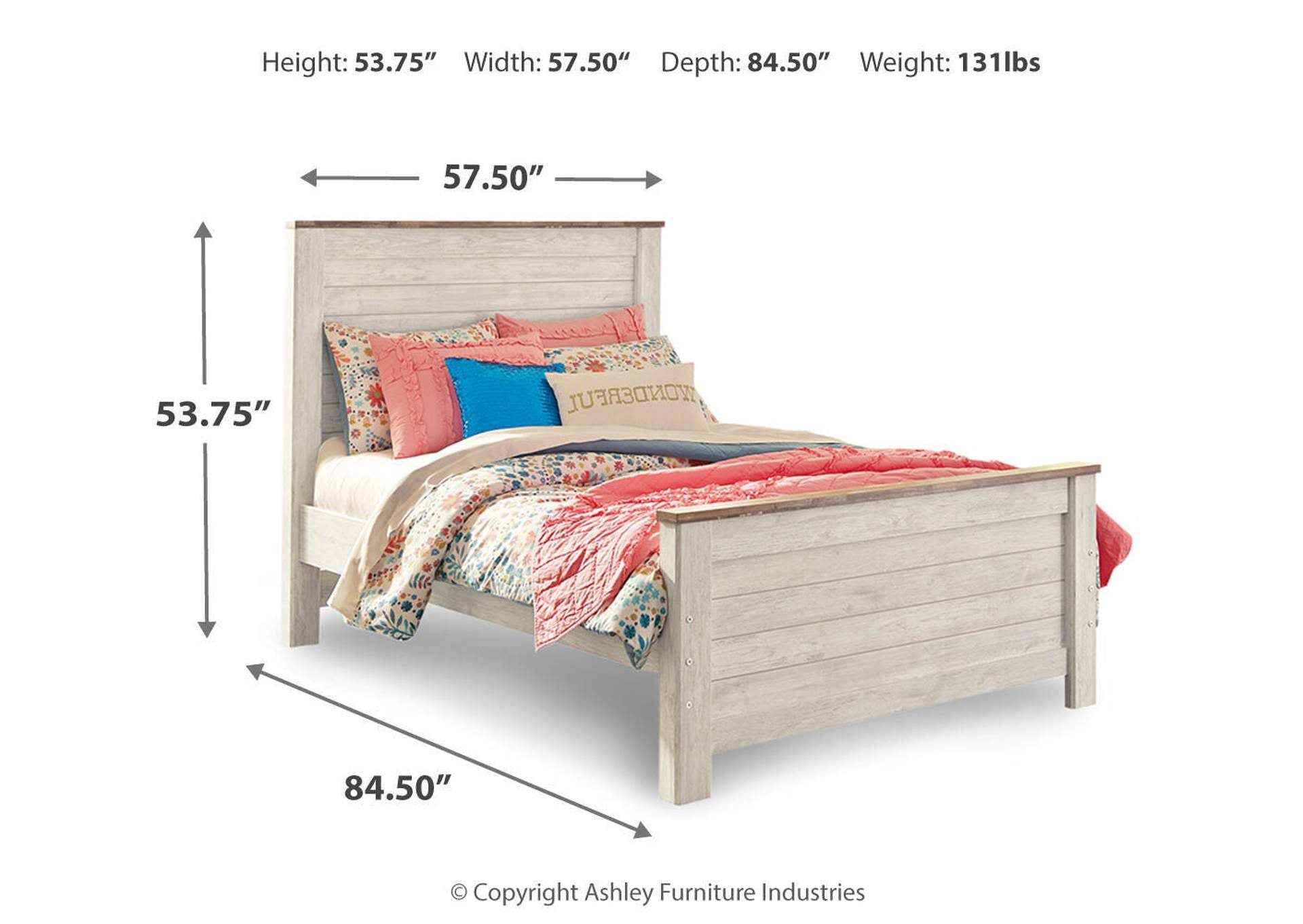 Willowton Full Panel Bed with Nightstand dimensions