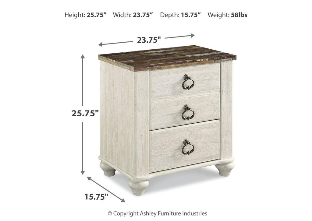 Willowton King Sleigh Bed with Mirrored Dresser and Nightstand dimensions