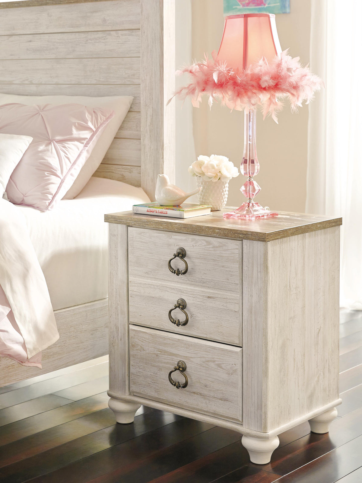 Willowton Nightstand in Whitewash, lifestyle view