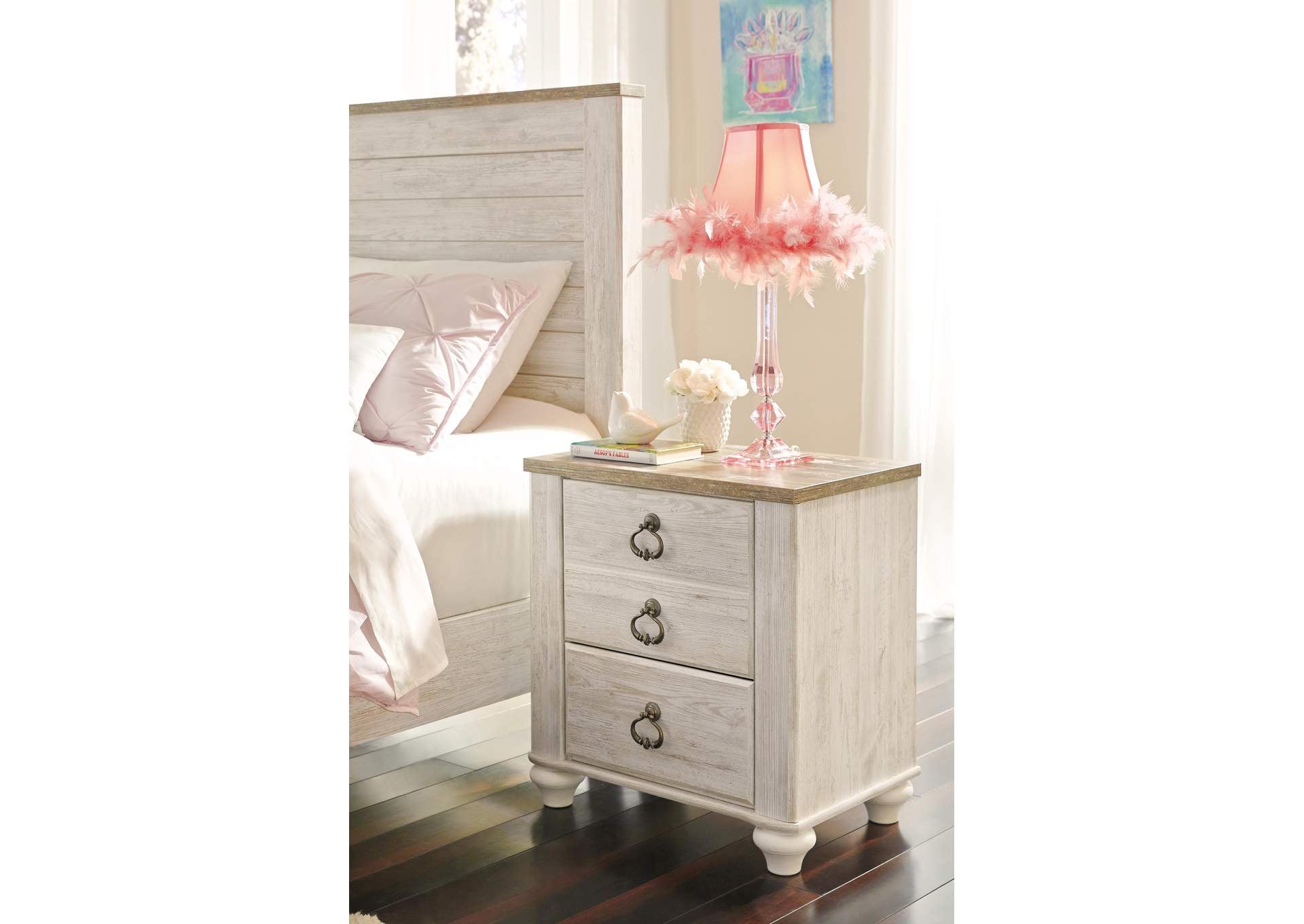 Willowton Twin Panel Headboard Bed with Mirrored Dresser, Chest and Nightstand