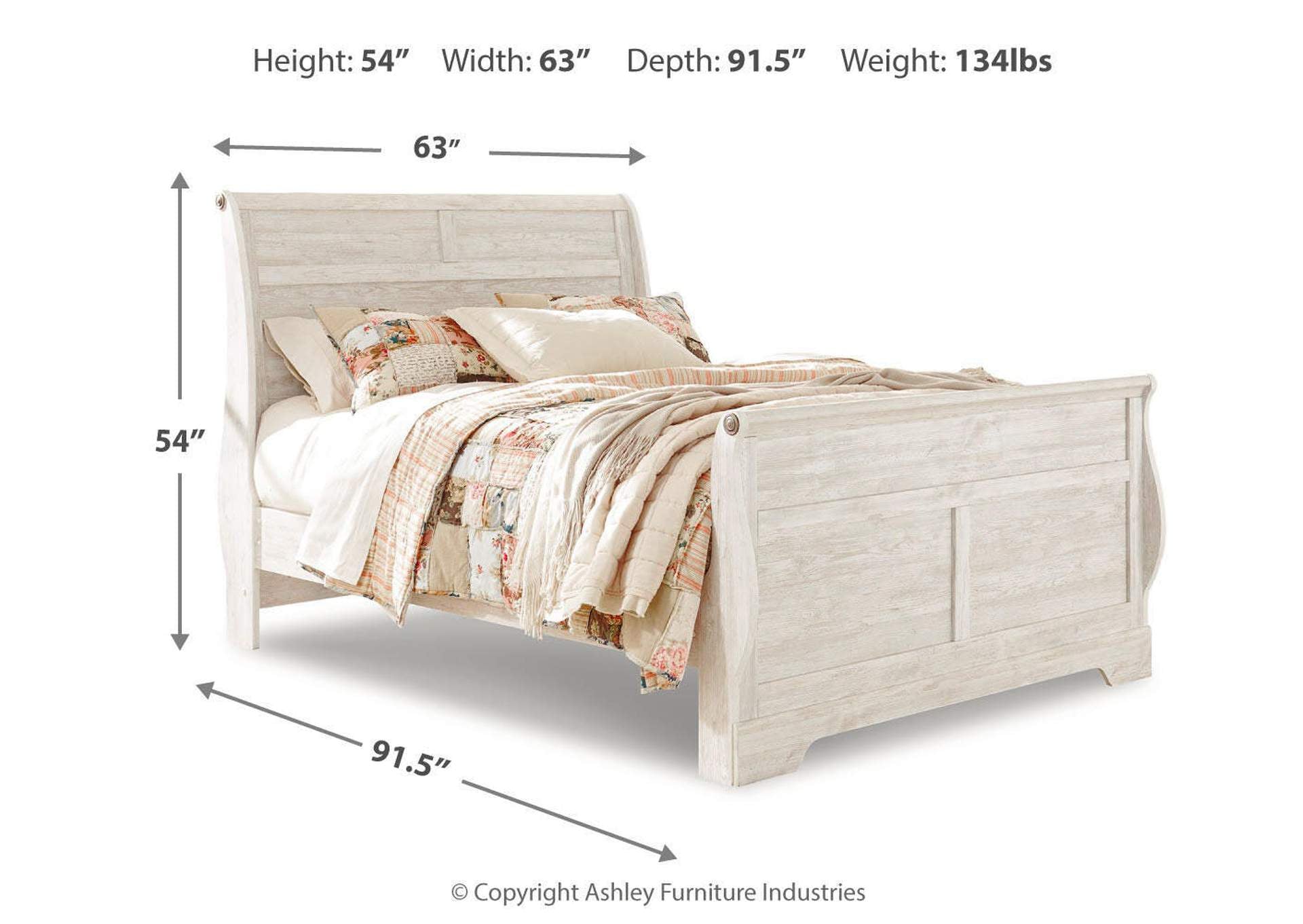 Willowton Queen Sleigh Bed dimensions