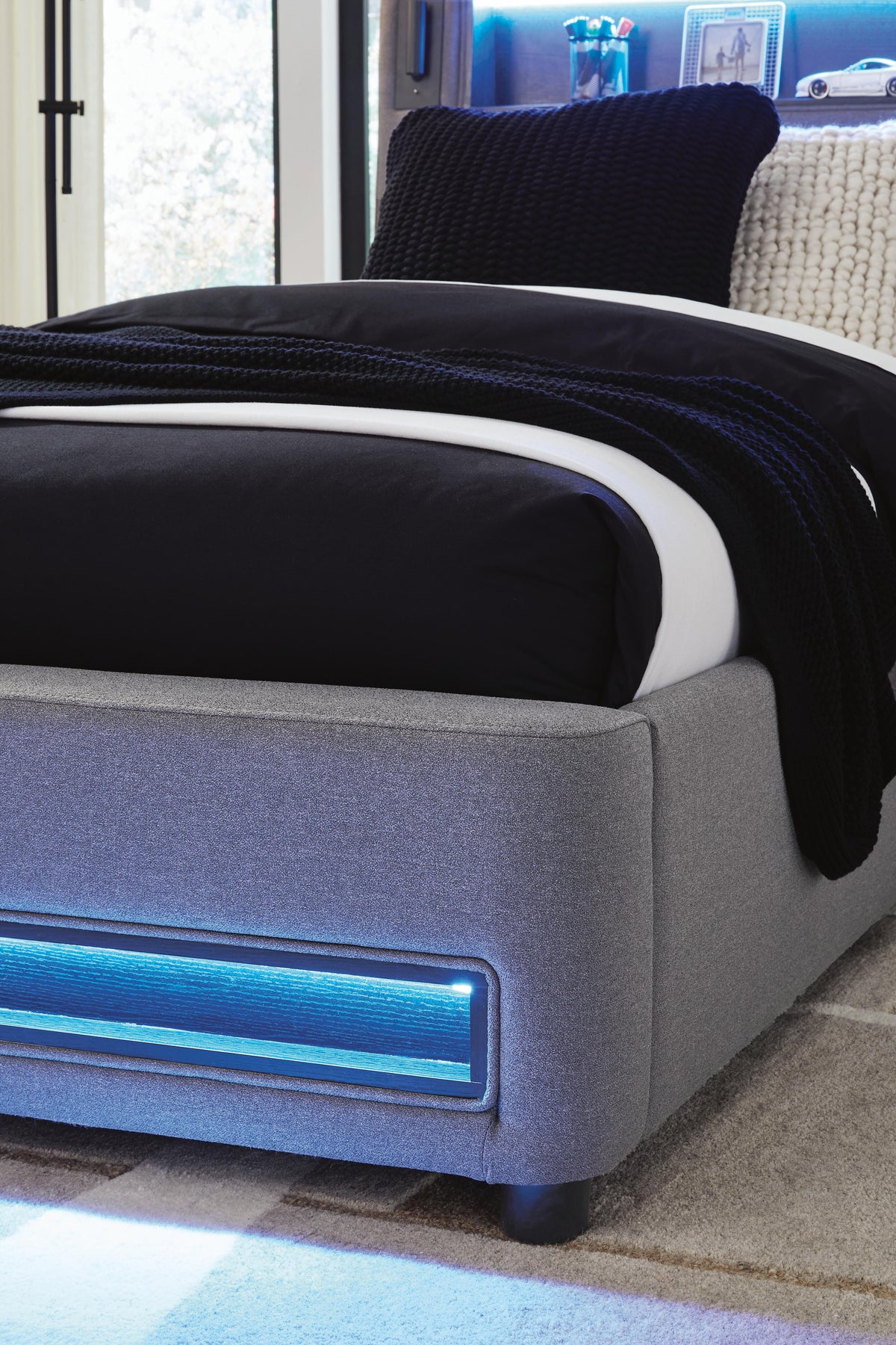 Finigale Twin Upholstered Bed with Wireless Audio in Gray, alternate view 16