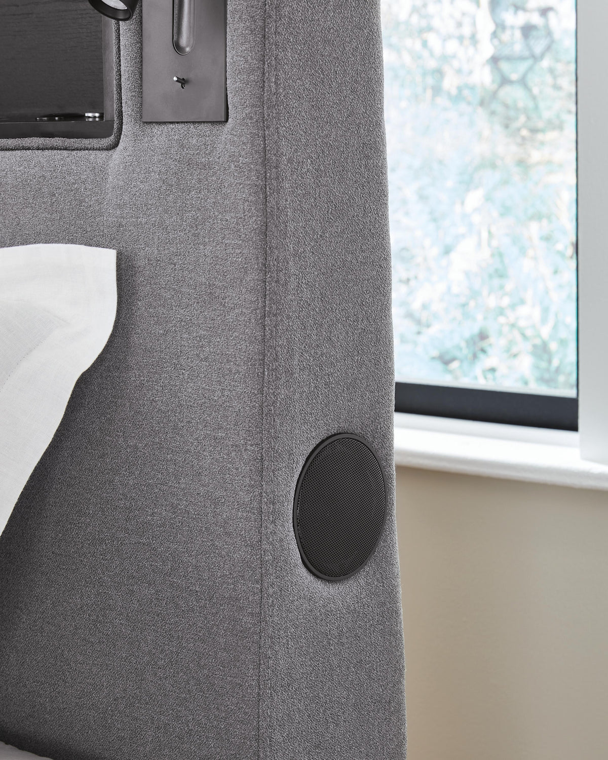 Finigale Twin Upholstered Bed with Wireless Audio in Gray, alternate view 14
