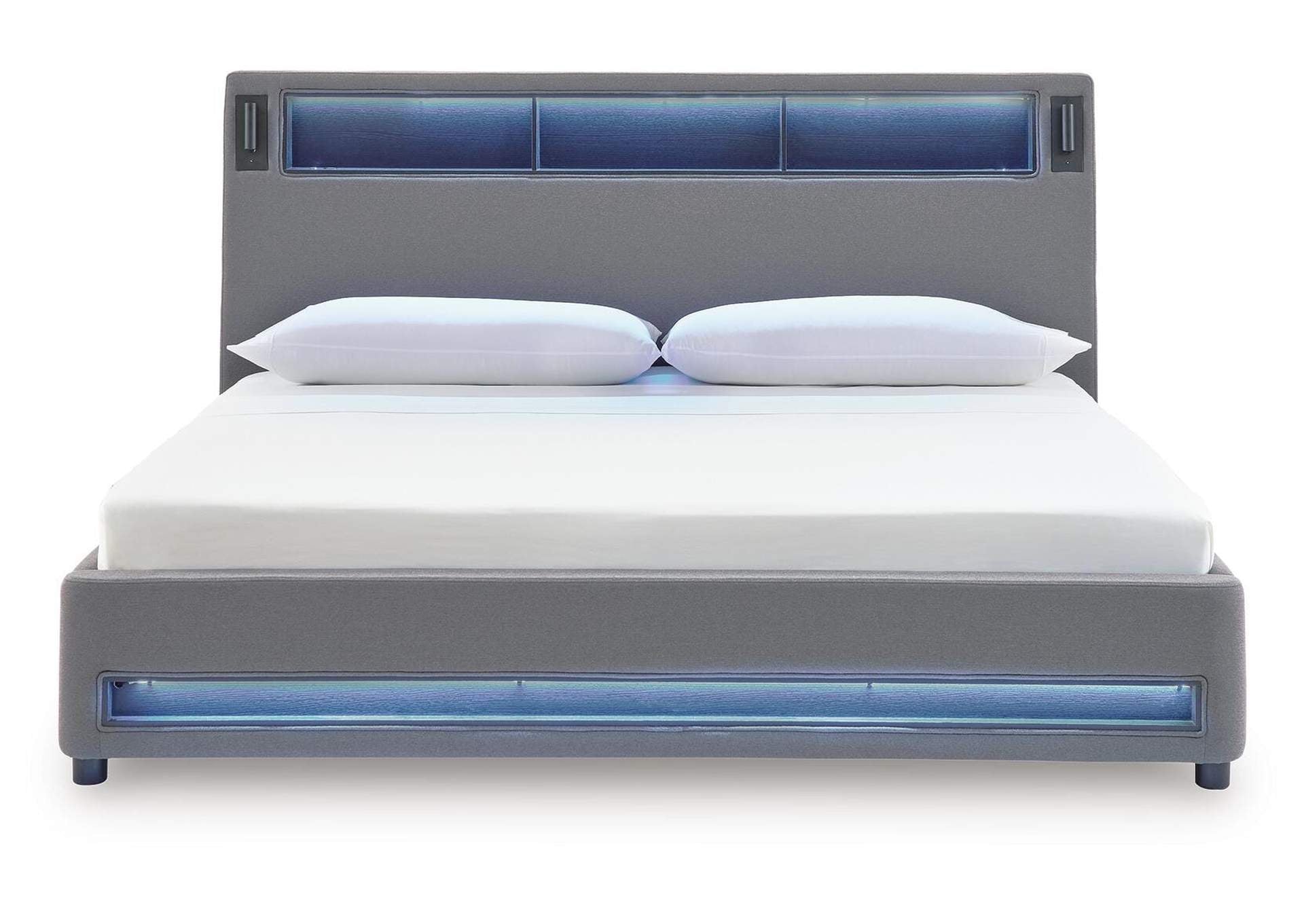 Verishaw King Upholstered Bed with Wireless Audio front view