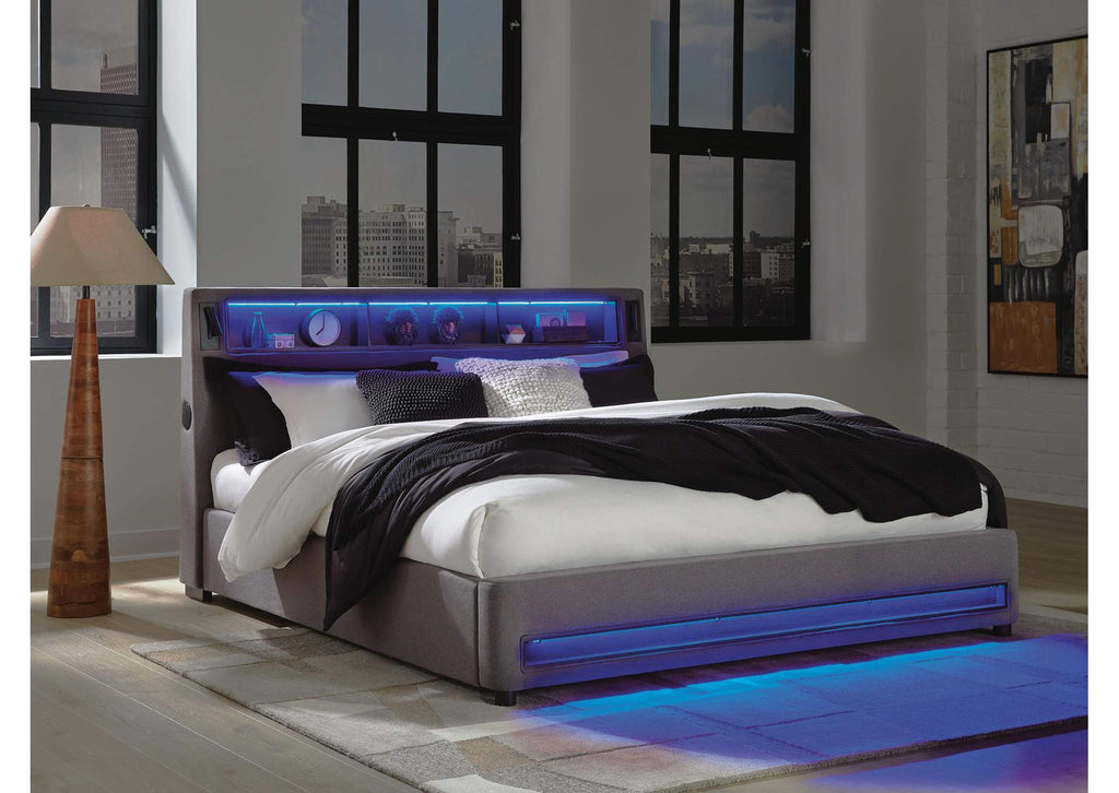 Verishaw King Upholstered Bed with Wireless Audio