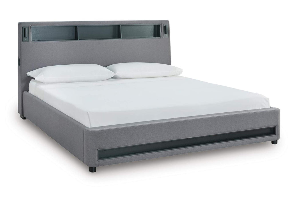 Verishaw King Upholstered Bed with Wireless Audio angled view