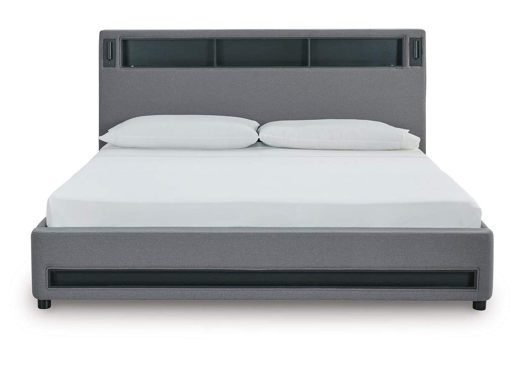 Verishaw King Upholstered Bed with Wireless Audio