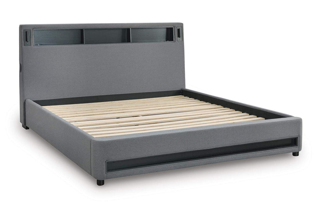 Verishaw King Upholstered Bed with Wireless Audio angled view