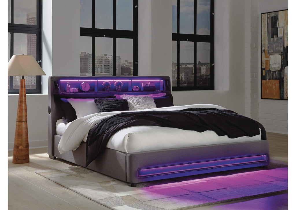 Verishaw King Upholstered Bed with Wireless Audio