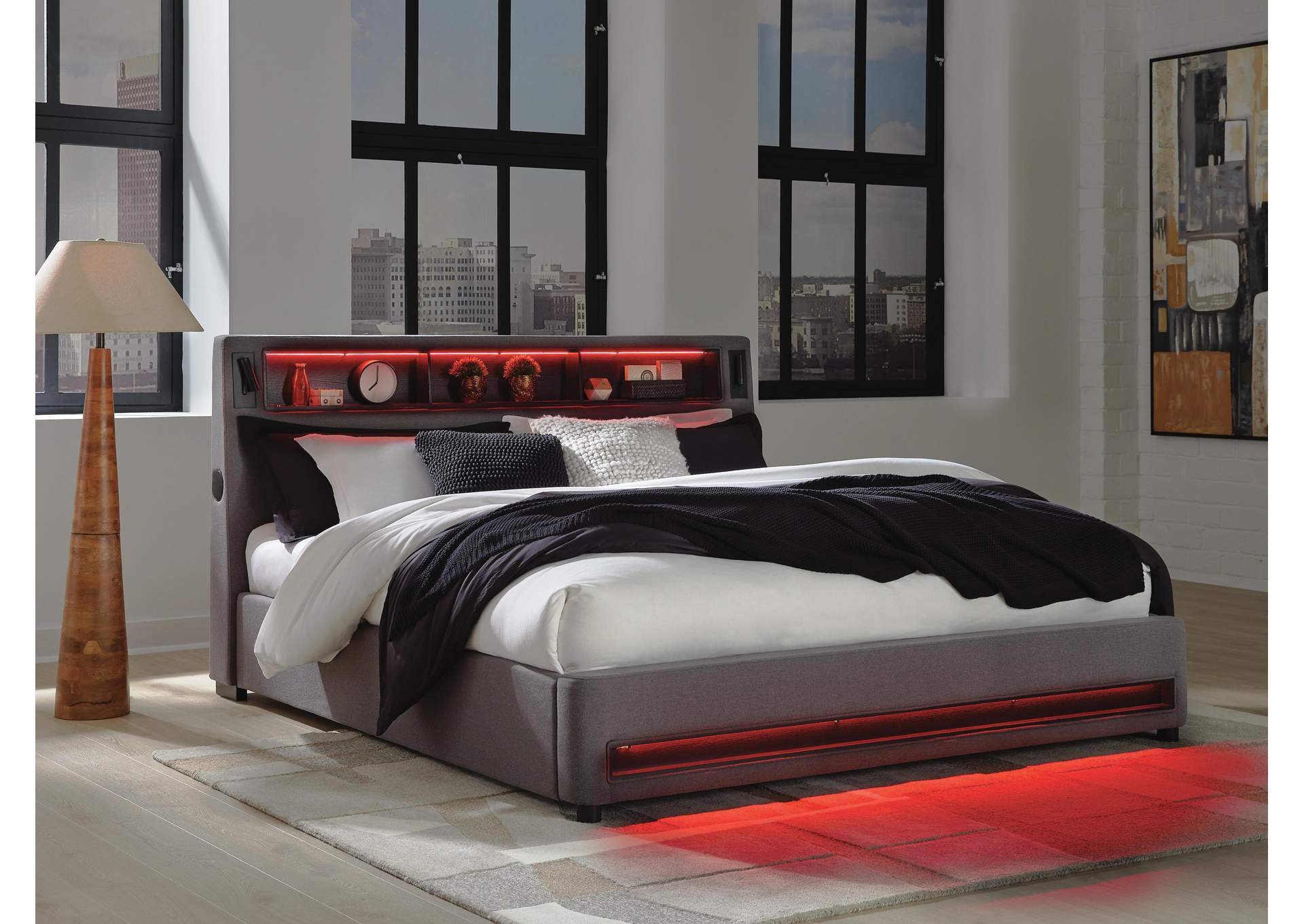 Verishaw King Upholstered Bed with Wireless Audio
