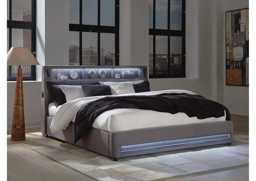 Verishaw King Upholstered Bed with Wireless Audio