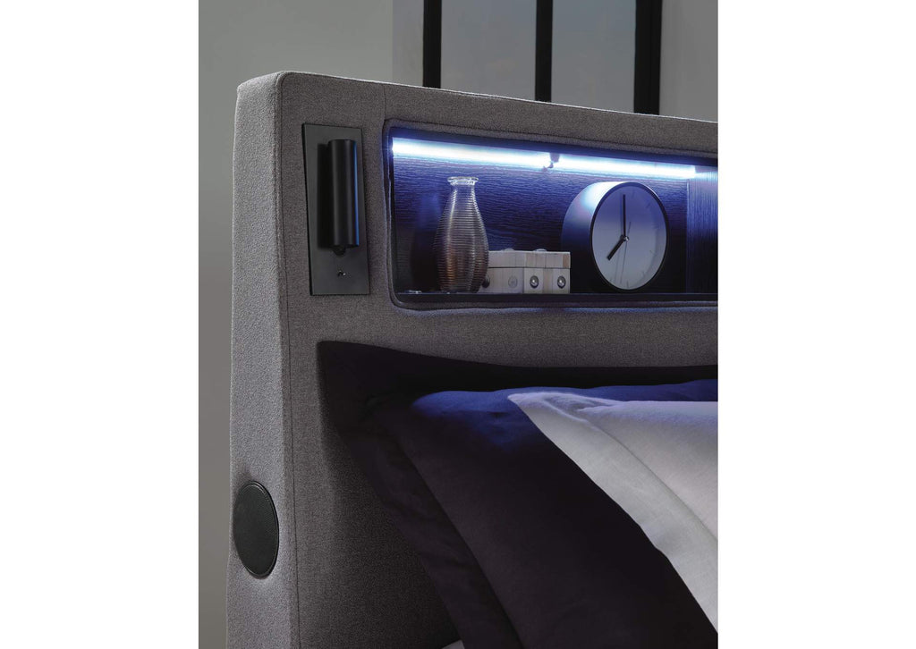 Verishaw King Upholstered Bed with Wireless Audio