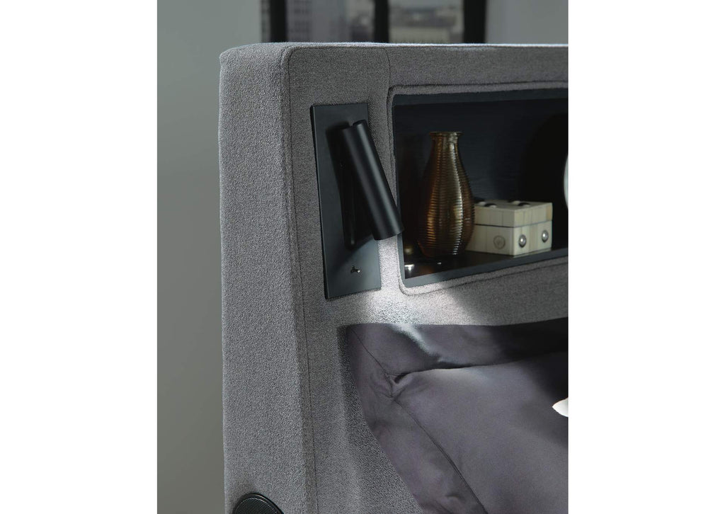 Verishaw King Upholstered Bed with Wireless Audio