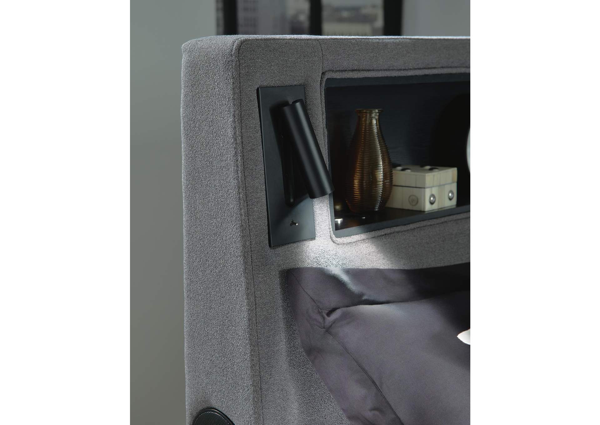 Verishaw King Upholstered Bed with Wireless Audio