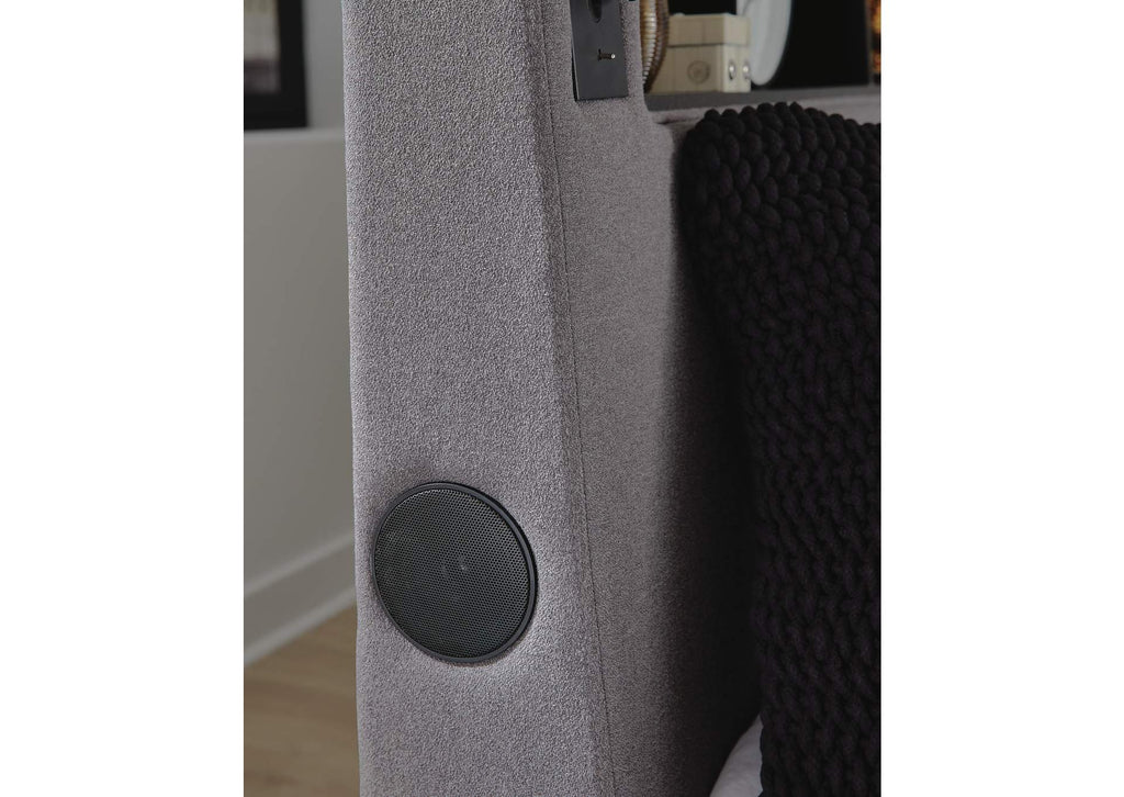 Verishaw King Upholstered Bed with Wireless Audio
