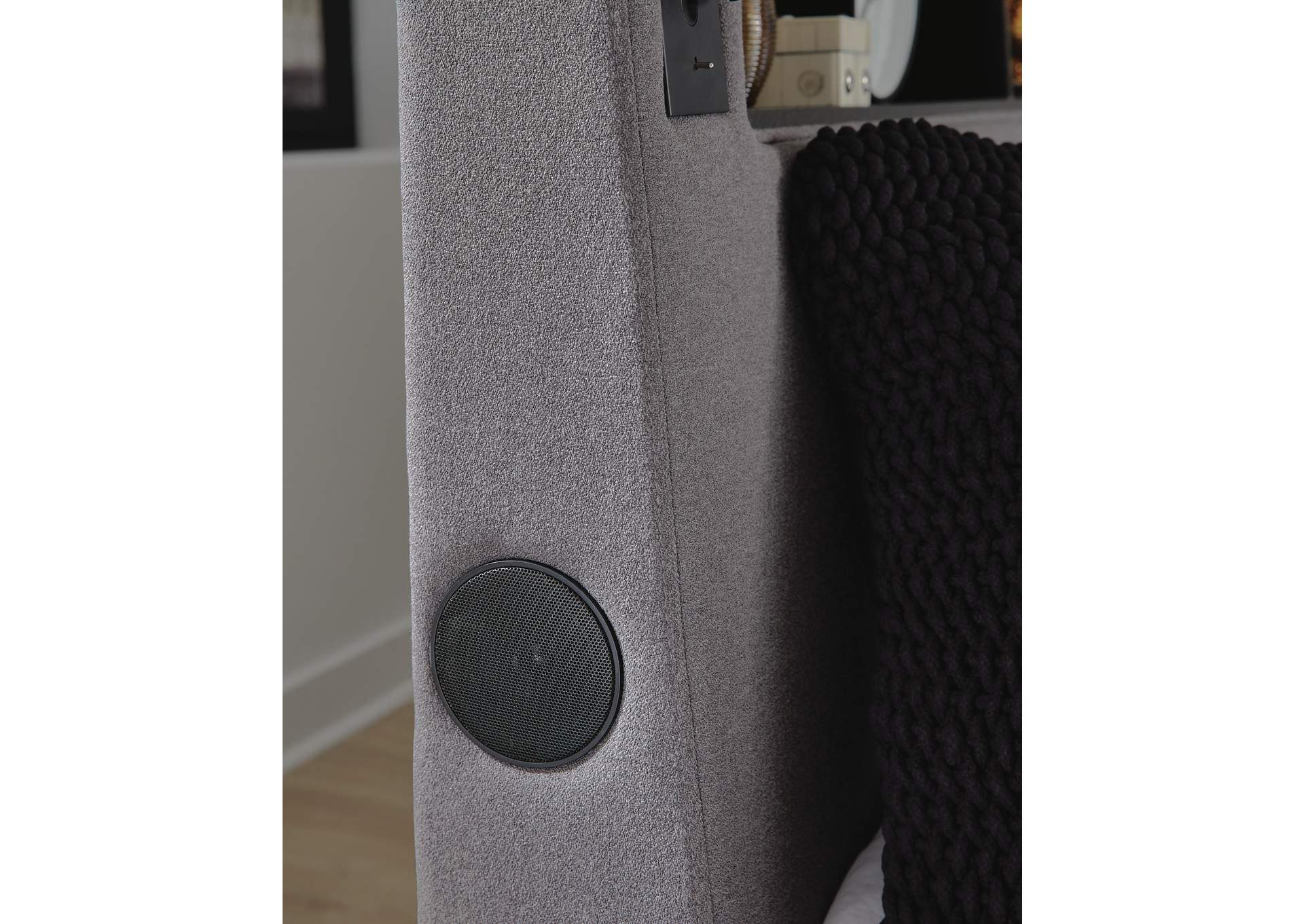 Verishaw King Upholstered Bed with Wireless Audio