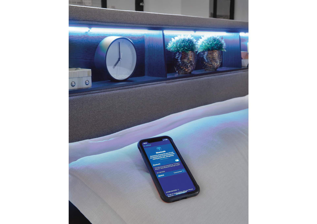 Verishaw King Upholstered Bed with Wireless Audio