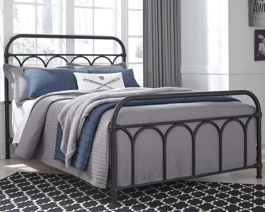 Nashburg Full Metal Bed in Black, lifestyle view