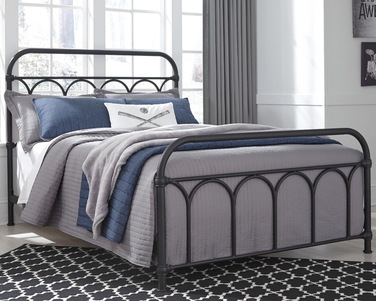 Nashburg Full Metal Bed in Black, lifestyle view