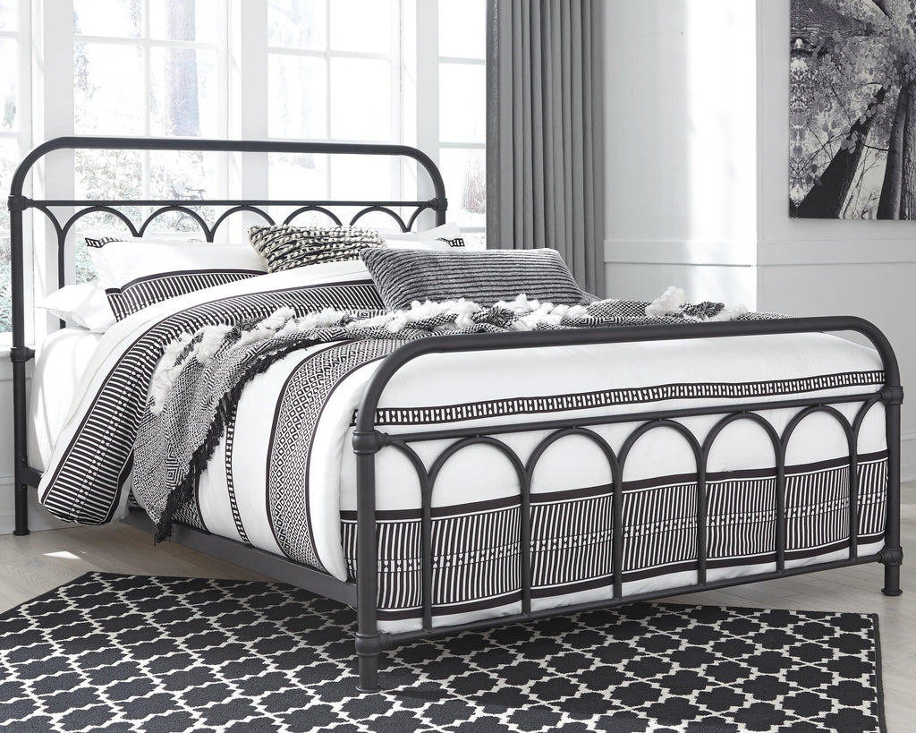 Nashburg Queen Metal Bed in Black, lifestyle view