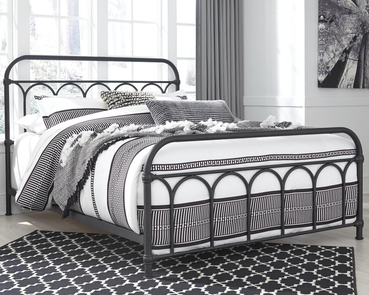 Nashburg Queen Metal Bed in Black, lifestyle view