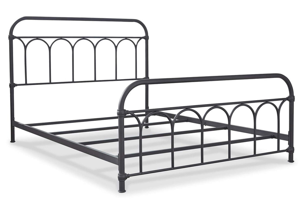 Nashburg Queen Metal Bed with Chime 12" Hybrid Mattress in a Box angled view